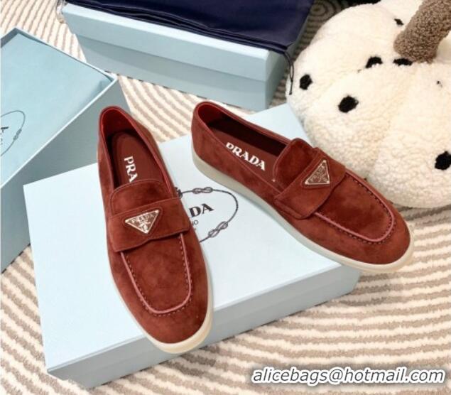 Stylish Prada Suede Loafers Brown 1D222N 612115