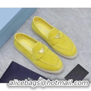 Top Design Prada Suede Loafers Yellow 1D222N 612116