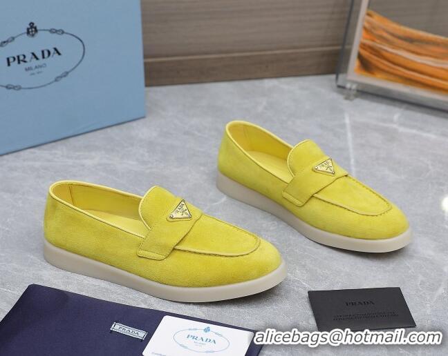 Top Design Prada Suede Loafers Yellow 1D222N 612116