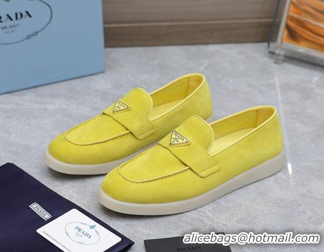 Top Design Prada Suede Loafers Yellow 1D222N 612116