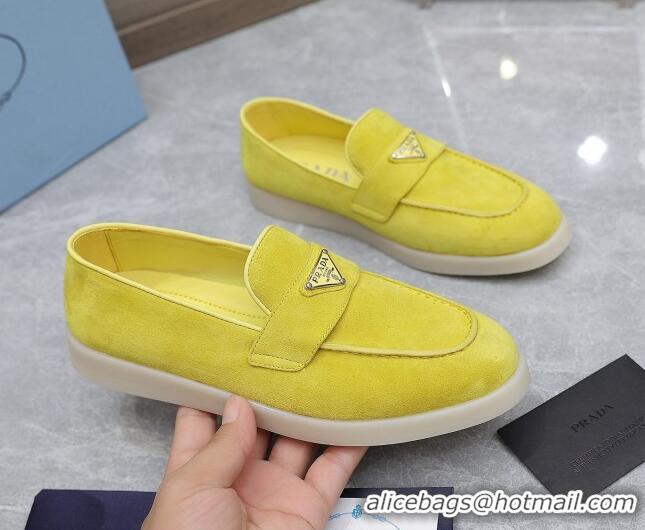 Top Design Prada Suede Loafers Yellow 1D222N 612116