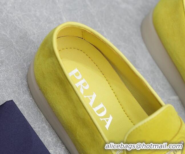 Top Design Prada Suede Loafers Yellow 1D222N 612116