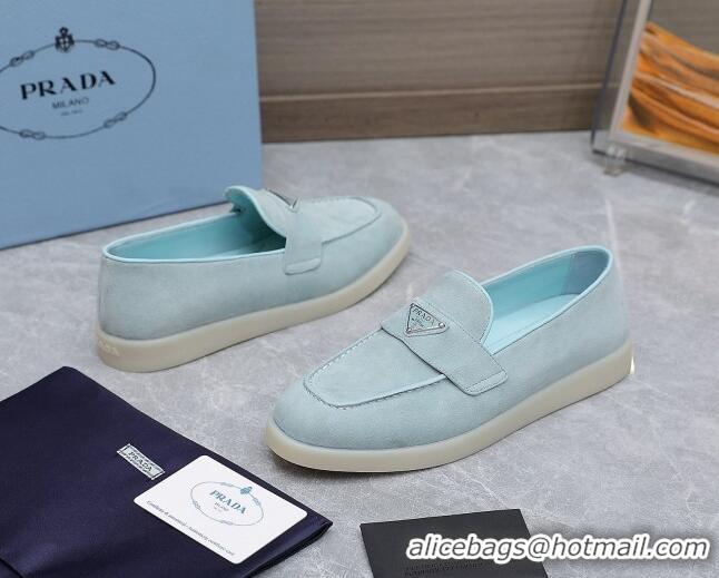 Purchase Prada Suede Loafers Light Blue 1D222N 612117