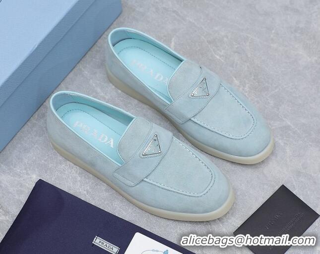 Purchase Prada Suede Loafers Light Blue 1D222N 612117