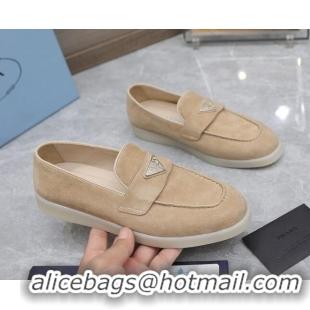 Classic Hot Prada Suede Loafers Beige 1D222N 612118