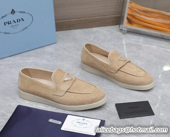 Classic Hot Prada Suede Loafers Beige 1D222N 612118