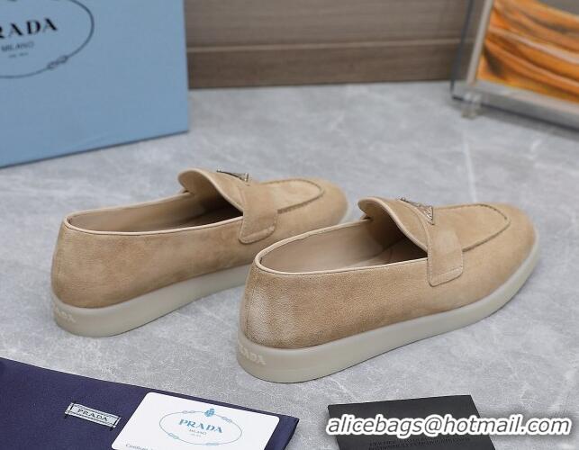 Classic Hot Prada Suede Loafers Beige 1D222N 612118