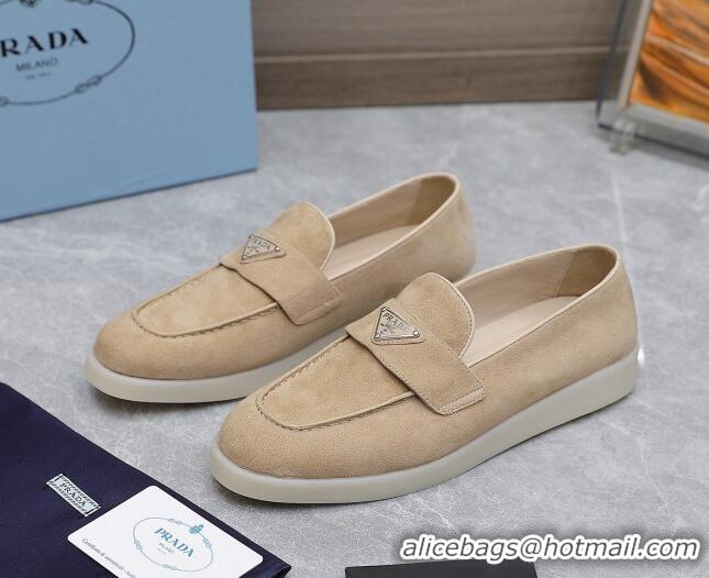 Classic Hot Prada Suede Loafers Beige 1D222N 612118