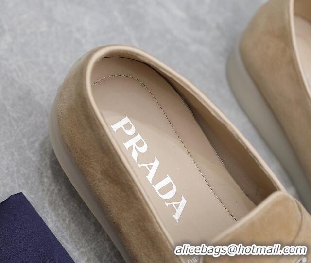 Classic Hot Prada Suede Loafers Beige 1D222N 612118