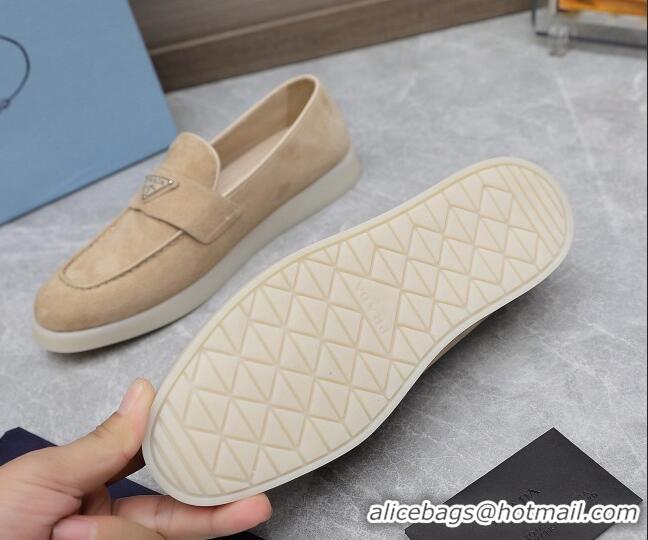 Classic Hot Prada Suede Loafers Beige 1D222N 612118