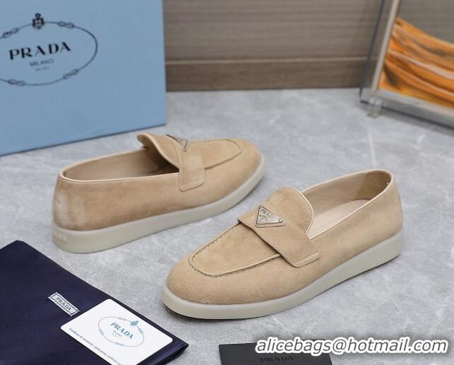 Classic Hot Prada Suede Loafers Beige 1D222N 612118