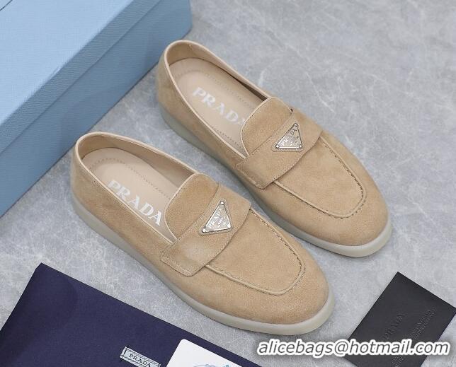 Classic Hot Prada Suede Loafers Beige 1D222N 612118