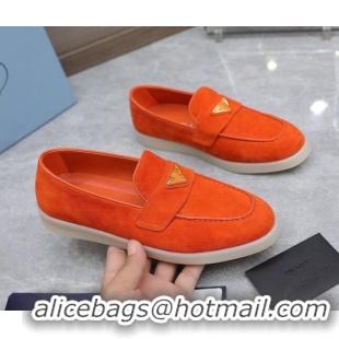 Luxury Prada Suede Loafers Orange 1D222N 612120