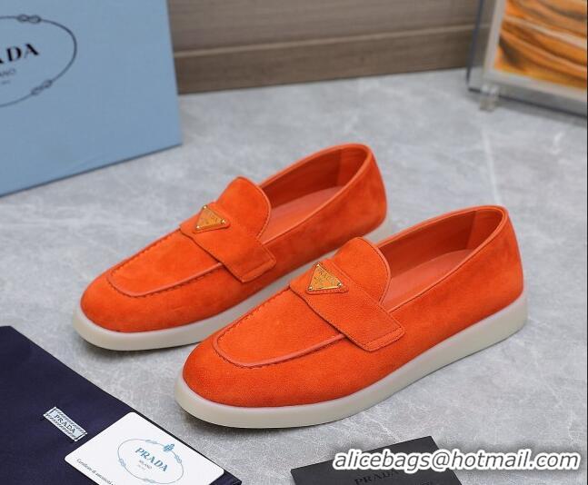 Luxury Prada Suede Loafers Orange 1D222N 612120