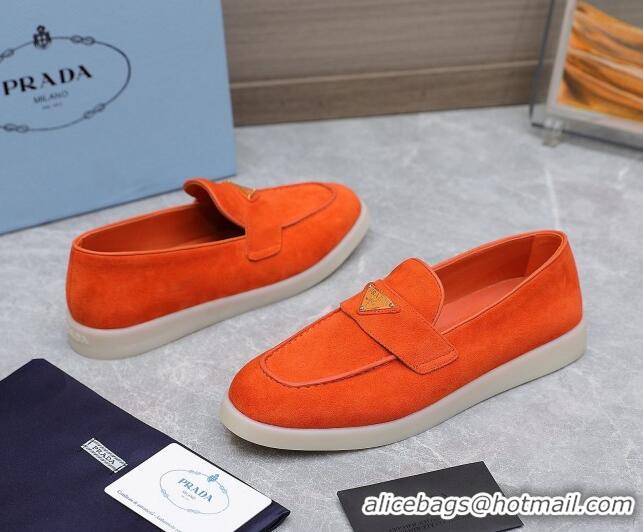 Luxury Prada Suede Loafers Orange 1D222N 612120