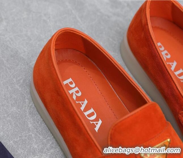 Luxury Prada Suede Loafers Orange 1D222N 612120