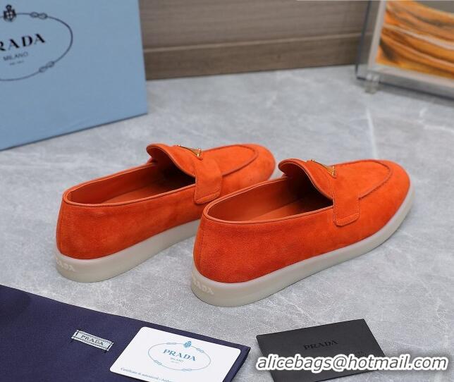 Luxury Prada Suede Loafers Orange 1D222N 612120