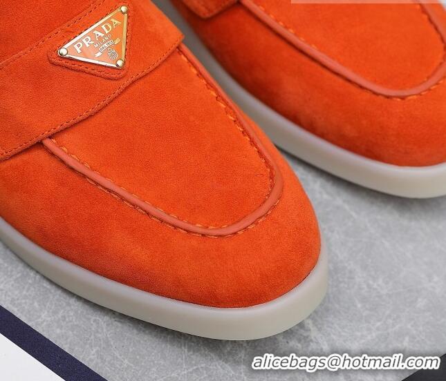 Luxury Prada Suede Loafers Orange 1D222N 612120