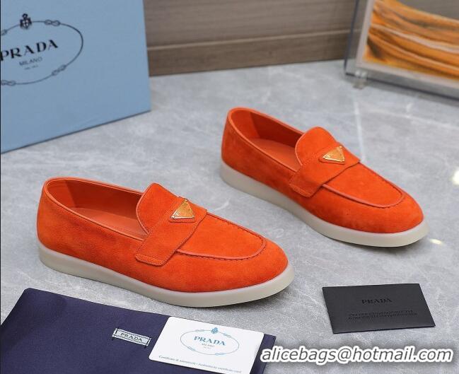 Luxury Prada Suede Loafers Orange 1D222N 612120