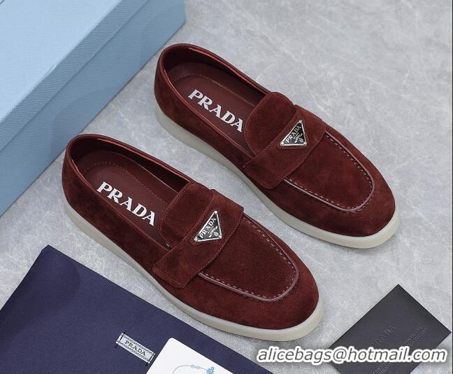 Luxury Prada Suede Loafers Dark Brown 612122