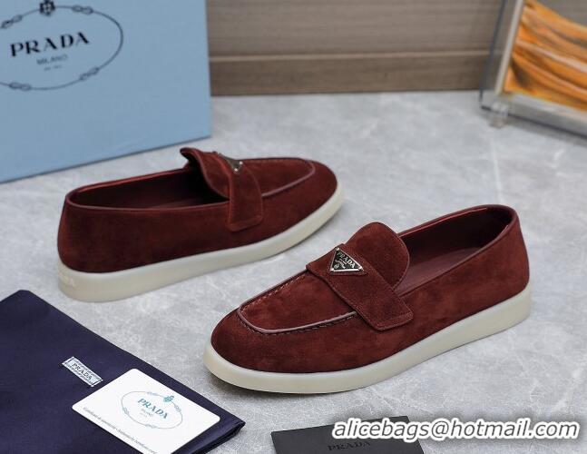 Luxury Prada Suede Loafers Dark Brown 612122