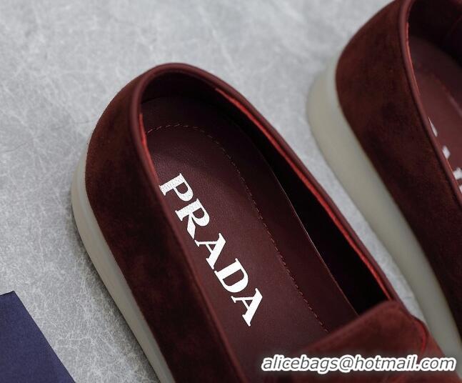 Luxury Prada Suede Loafers Dark Brown 612122