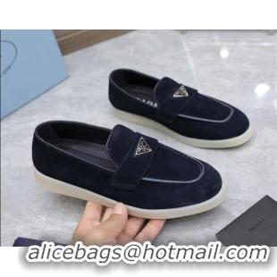 Sumptuous Prada Suede Loafers Navy Blue 1D222N 612123