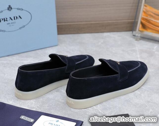 Sumptuous Prada Suede Loafers Navy Blue 1D222N 612123