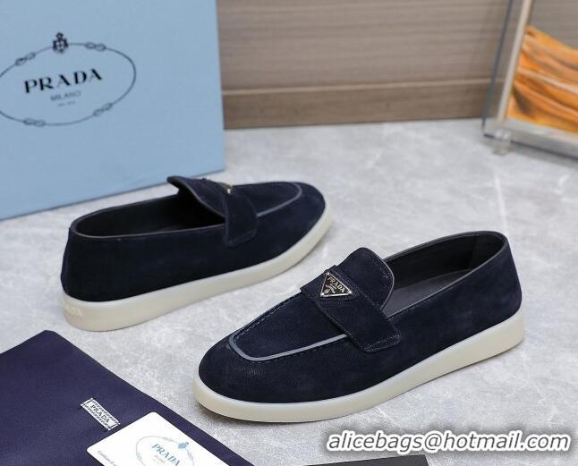 Sumptuous Prada Suede Loafers Navy Blue 1D222N 612123