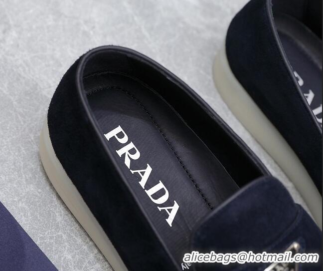 Sumptuous Prada Suede Loafers Navy Blue 1D222N 612123