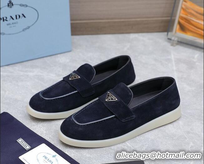 Sumptuous Prada Suede Loafers Navy Blue 1D222N 612123