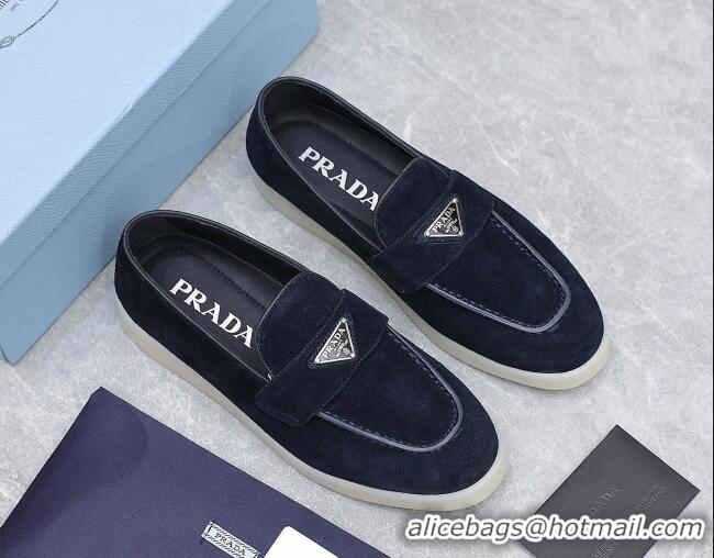 Sumptuous Prada Suede Loafers Navy Blue 1D222N 612123