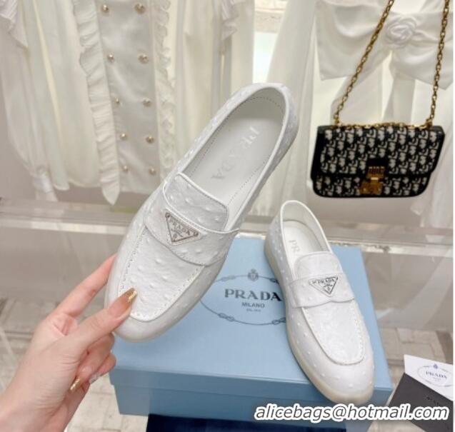 Sophisticated Prada Ostrich-Embossed Leather Loafers White 1D222N 612124