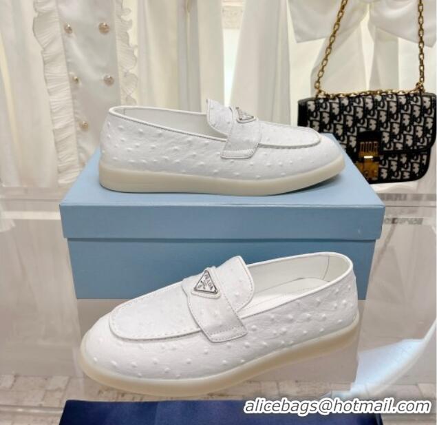 Sophisticated Prada Ostrich-Embossed Leather Loafers White 1D222N 612124