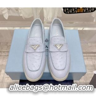 Duplicate Prada Ostrich-Embossed Leather Loafers Light Blue 1D222N 612125