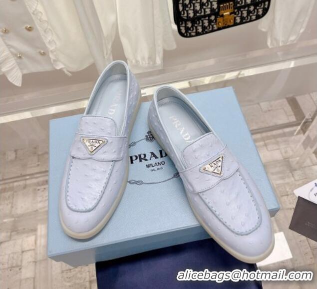 Duplicate Prada Ostrich-Embossed Leather Loafers Light Blue 1D222N 612125