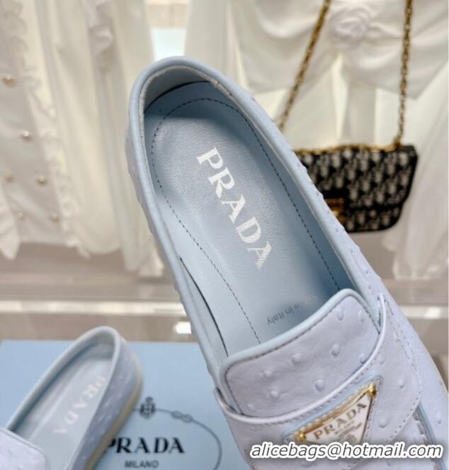 Duplicate Prada Ostrich-Embossed Leather Loafers Light Blue 1D222N 612125