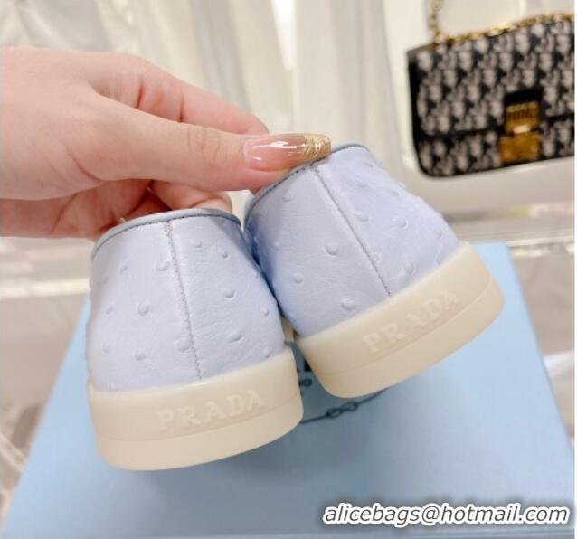 Duplicate Prada Ostrich-Embossed Leather Loafers Light Blue 1D222N 612125