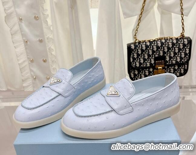 Duplicate Prada Ostrich-Embossed Leather Loafers Light Blue 1D222N 612125