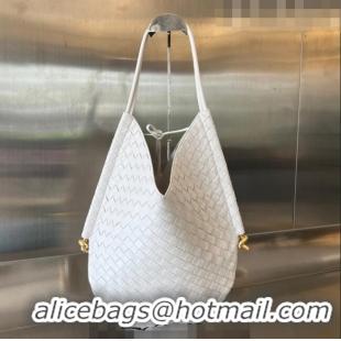 Famous Brand Bottega Veneta Medium Solstice Shoulder Bag in Intrecciato Leather 740990 White 2023