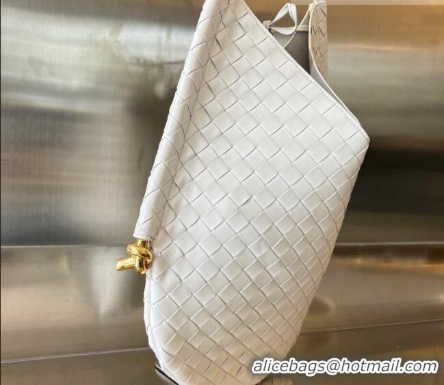 Famous Brand Bottega Veneta Medium Solstice Shoulder Bag in Intrecciato Leather 740990 White 2023