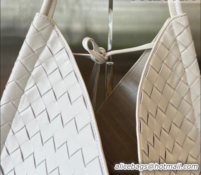 Famous Brand Bottega Veneta Medium Solstice Shoulder Bag in Intrecciato Leather 740990 White 2023