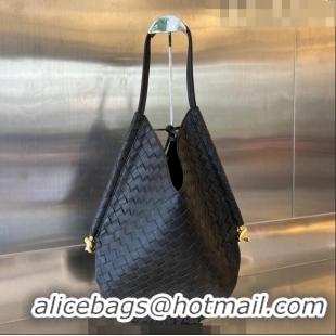 New Style Bottega Veneta Medium Solstice Shoulder Bag in Intrecciato Leather 740990 Black 2023