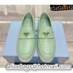 Luxury Prada Ostrich-Embossed Leather Loafers Light Green 1D222N 612126