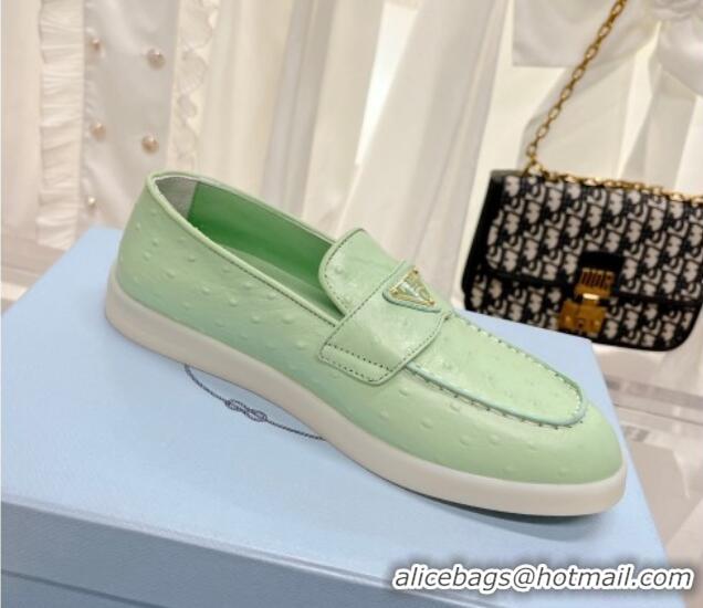 Luxury Prada Ostrich-Embossed Leather Loafers Light Green 1D222N 612126