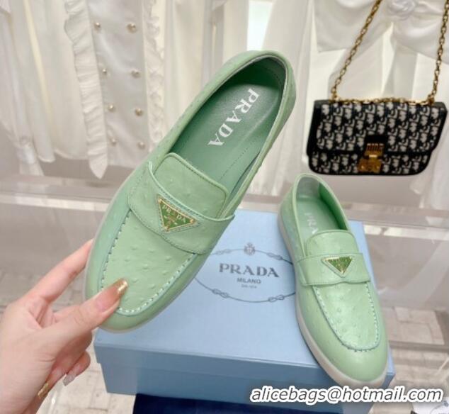 Luxury Prada Ostrich-Embossed Leather Loafers Light Green 1D222N 612126