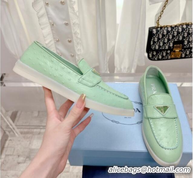 Luxury Prada Ostrich-Embossed Leather Loafers Light Green 1D222N 612126