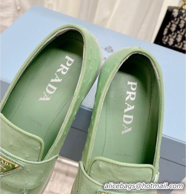 Luxury Prada Ostrich-Embossed Leather Loafers Light Green 1D222N 612126