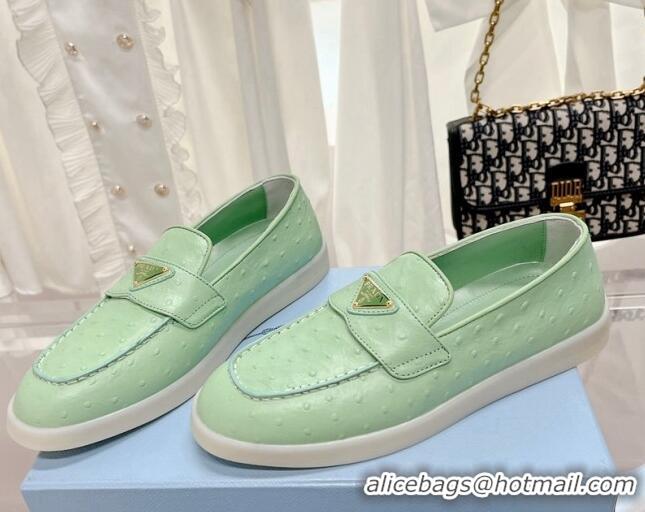 Luxury Prada Ostrich-Embossed Leather Loafers Light Green 1D222N 612126