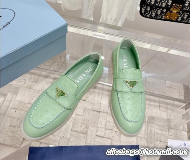 Luxury Prada Ostrich-Embossed Leather Loafers Light Green 1D222N 612126